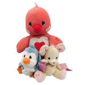 Lot of 3 Vintage Enesco Precious Moments Plush Penguin Mouse Bird Tender Tails